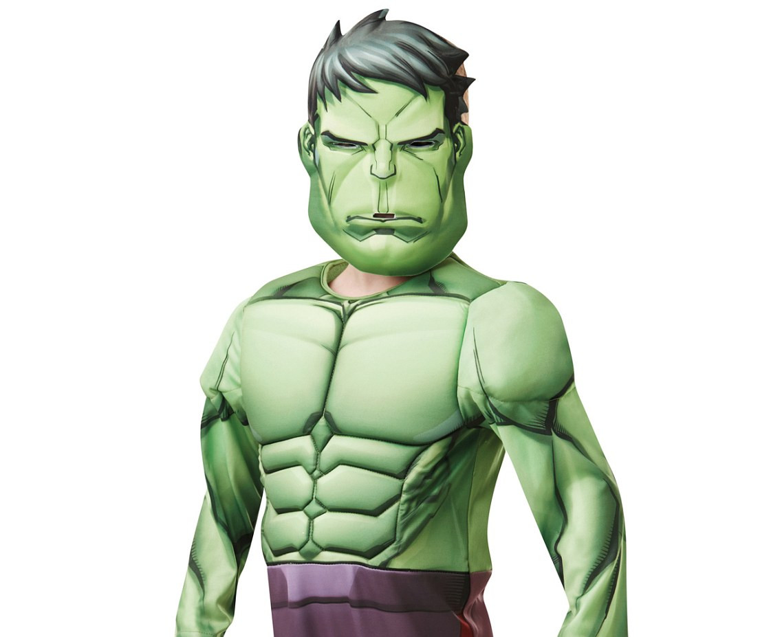 Includes: The Hulk padded muscle chest jumpsuit and mask